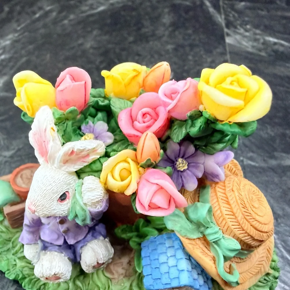Bunny With Flowers Figurine